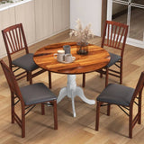 Solid Wood Round 40-inch Kitchen Dining Table with White Legs and Brown Top