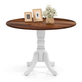 Solid Wood Round 40-inch Kitchen Dining Table with White Legs and Brown Top