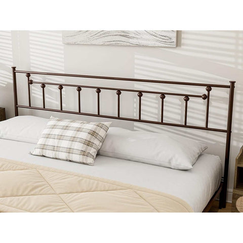 King Size Victorian Farmhouse Metal Headboard in Vintage Brown Finish