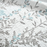 Full/Queen Blue Grey Floral Lightweight Thin Polyester Fabric 3-Piece Quilt Set