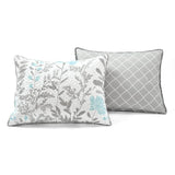 Full/Queen Blue Grey Floral Lightweight Thin Polyester Fabric 3-Piece Quilt Set