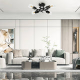 Modern 4-Light Flush Mount Sputnik Ceiling Light Fixture in Black Finish
