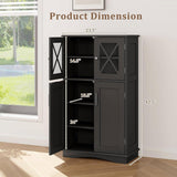 Black Bathroom Towel Linen Cabinet with Glass Doors and Storage Shelves