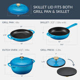 Blue 6-Piece Non-Stick Cast Iron Cookware Set - Skillet Grill Pan Dutch Oven