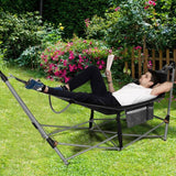 Black Portable Camping Foldable Hammock with Stand and Carry Case