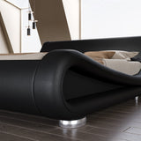Full Modern Black Upholstered Platform Bed Frame with Sleigh Curved Headboard