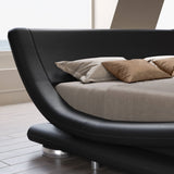 Full Modern Black Upholstered Platform Bed Frame with Sleigh Curved Headboard