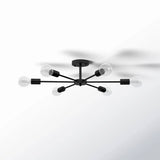 Mid-Century Modern 6-Light Semi Flush Mount Sputnik Ceiling Light in Black