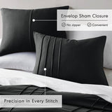 Full/Queen size Pre-Washed Pleated Microfiber Comforter Set in Black