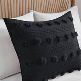 Full/Queen 3 Piece Pompom Microfiber Hypoallergenic Comforter Set in Black