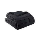 Full/Queen 3 Piece Pompom Microfiber Hypoallergenic Comforter Set in Black