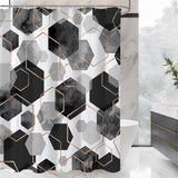 72"W x 72"H Black White Hexagonal Pattern Polyester Shower Curtain