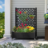 Outdoor Raised Garden Bed Planter Box with Trellis and Wheels in Black