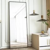 Black 64-inch Full Length Floor Mirror with Stand and Wall Mounting Holes