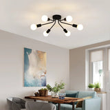 Black Mid-Century Modern 6-Light Flush Mount Sputnik Ceiling Light