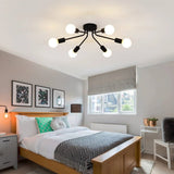 Black Mid-Century Modern 6-Light Flush Mount Sputnik Ceiling Light