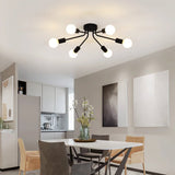 Black Mid-Century Modern 6-Light Flush Mount Sputnik Ceiling Light