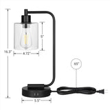 Set of 2 - Farmhouse Bedside Table Lamp Black Desk Light with USB Charging Ports