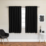 52 x 72 inch Solid Black Thermal Blackout Curtain Panels - Set of 2