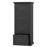Traditional Vertical File Cabinet in Black Wood Finish with 4 Storage Drawers