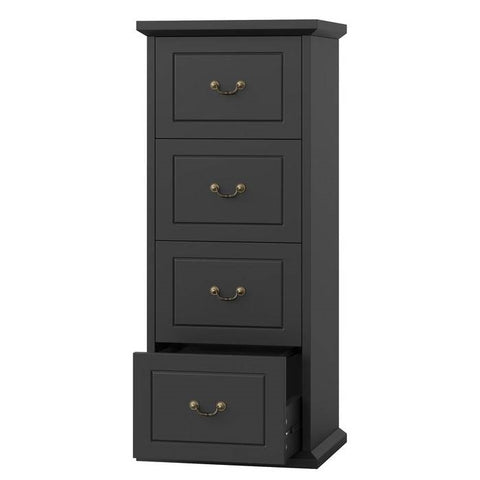 Traditional Vertical File Cabinet in Black Wood Finish with 4 Storage Drawers