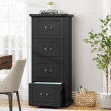 Traditional Vertical File Cabinet in Black Wood Finish with 4 Storage Drawers