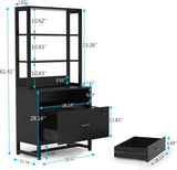 Home Office Lockable 2 Drawer Filing Cabinet Bookshelf in Black Wood Finish