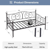 Twin size Victorian Black Metal Daybed Frame - 350 lbs. Weight Capacity