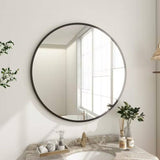 Round 30-inch Circular Bathroom Wall Mirror with Black Frame