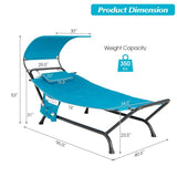 Teal Blue Outdoor Hammock Chaise Lounge Chair Cot with Canopy and Storage Bag