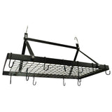 Black Metal Rectangular Pot Rack with 12 Hanging Hooks - Holds up to 40 lbs.