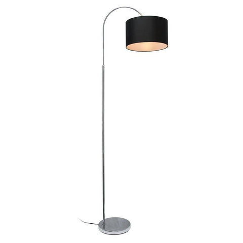 Mid-Century Modern Floor Lamp in Brushed Nickel Finish with Black Drum Shade