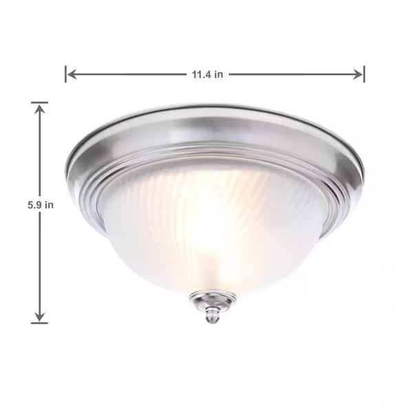 Round 11-inch Brushed Nickel Flush Mount Ceiling Light with Frosted Gl ...