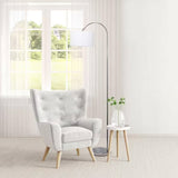Modern Mid-Century Floor Lamp in Brushed Nickel Finish with White Drum Shade
