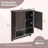 Brown Wall-Mounted Bathroom Medicine Cabinet with Louver Doors and Towel Bar