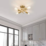 4-Light Flush Mount Modern Sputnik Ceiling Light Fixture in Brass Finish