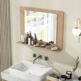 Rectangular 23 x 17 inch Bathroom Wall Mirror with Shelf in Brown Wood Finish