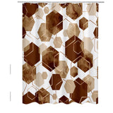 72"W x 72"H Brown White Hexagonal Pattern Polyester Shower Curtain