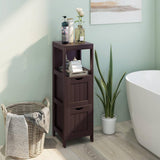 Modern Farmhouse 2-Drawer Bathroom Floor Cabinet with Shelf in Brown Wood Finish