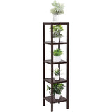 Brown Bamboo Wood 4-Shelf Versatile Storage Unit Rack Narrow Bookcase