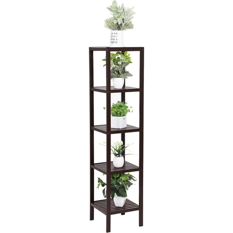 Brown Bamboo Wood 4-Shelf Versatile Storage Unit Rack Narrow Bookcase