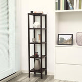 Brown Bamboo Wood 4-Shelf Versatile Storage Unit Rack Narrow Bookcase