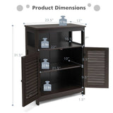 Brown Farmhouse Bathroom Linen Cabinet with Louvered Doors and Open Shelf