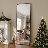 Black 65-inch Full Length Floor Mirror with Stand and Wall Mount Holes