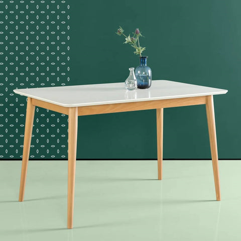 Modern 47 x 29 inch Mid-Century Dining Table in White and Natural Wood Finish