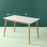 Modern 47 x 29 inch Mid-Century Dining Table in White and Natural Wood Finish