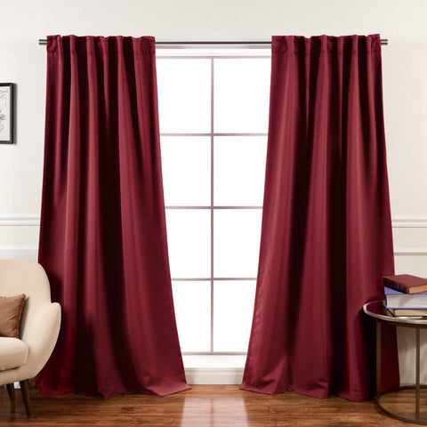52 x 102 inch Solid Burgundy Red Thermal Blackout Curtain Panels - Set of 2