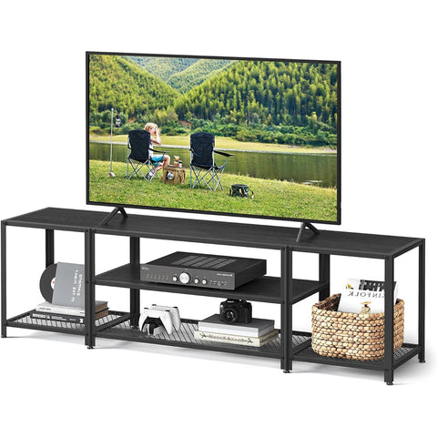 Modern Black Metal Wood TV Stand Entertainment Center for TV up to 75-inch