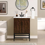 Modern Dark Brown Wood Bathroom Vanity with White Ceramic Sink