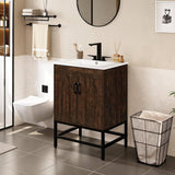 Modern Dark Brown Wood Bathroom Vanity with White Ceramic Sink